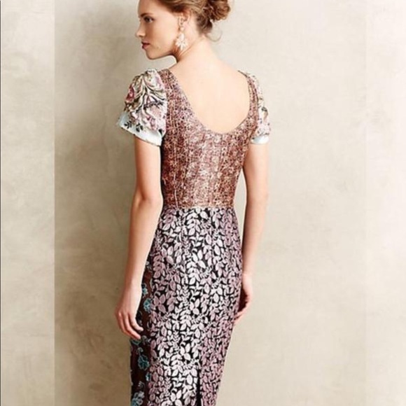 Byron Lars Beauty Mark-Multicolor Pieced Brocade Cocktail Dress - Picture 3 of 5